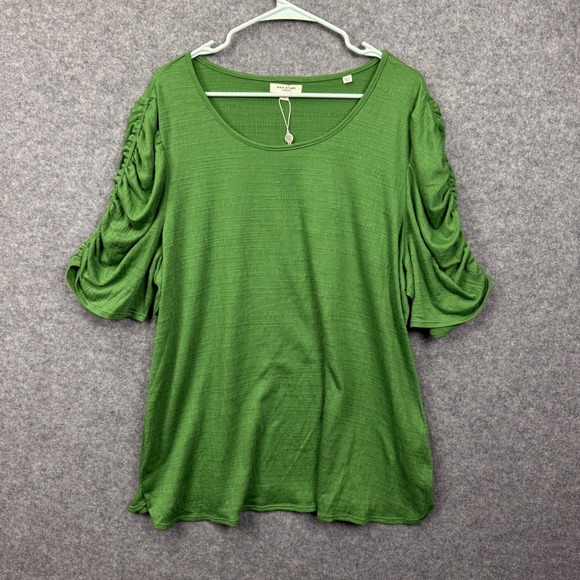 Max Studio London Green Ruched Puff Sleeve Textured Knit Top 3X 3W01S78 NWT - Picture 8 of 11